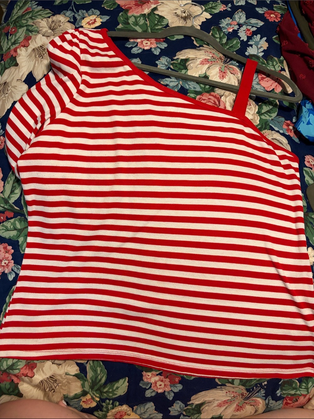 Cato Red and White Striped One-Shoulder Tank Top